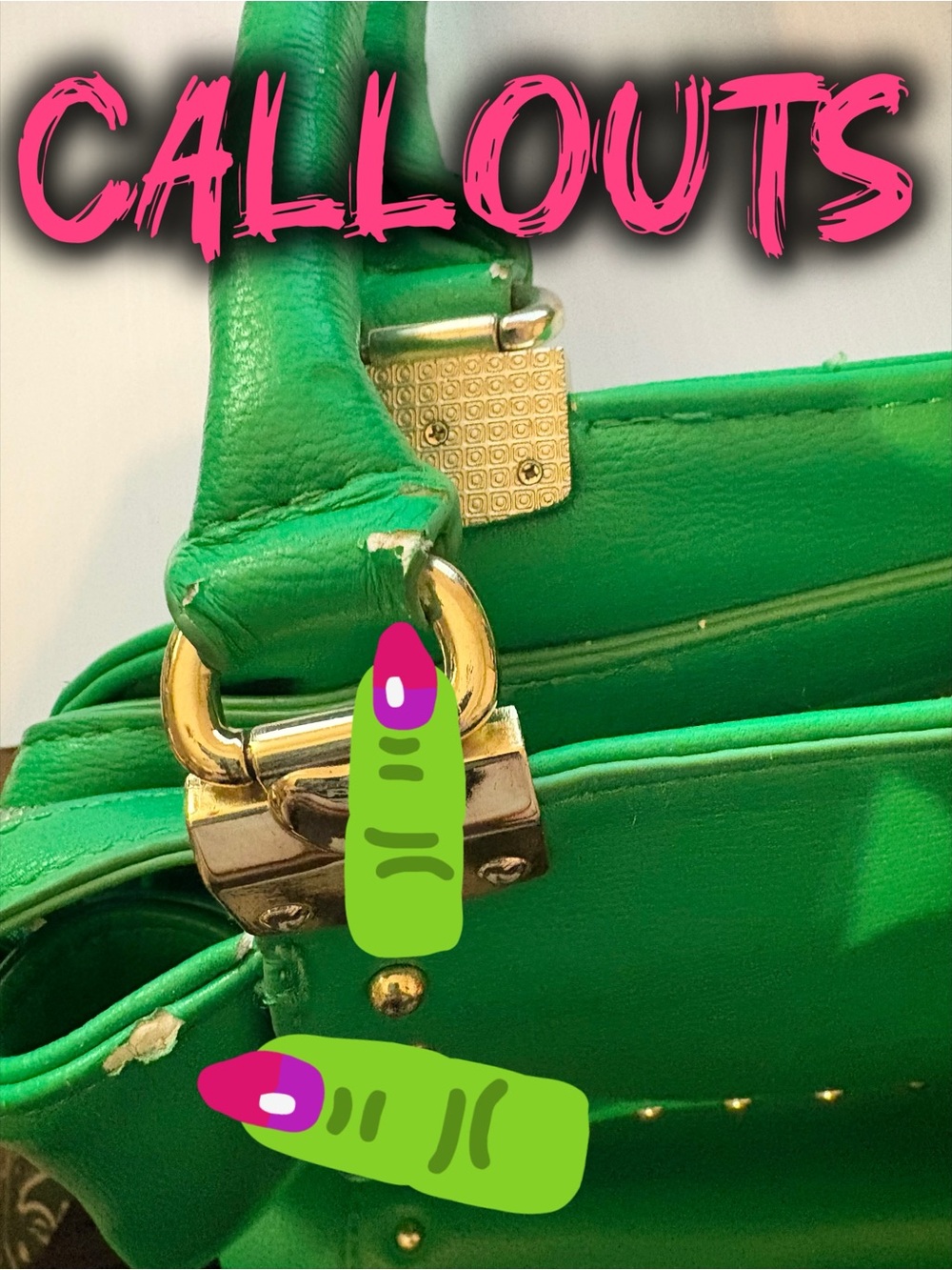 Betsey Johnson Faux Leather Heart Locket Green Satchel with Pink Scarf - Picture 11 of 12
